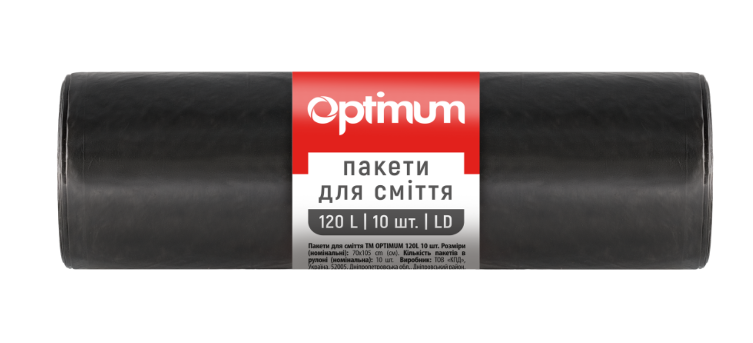 Пакет для смiття п/е 70*105 чорний LD 120л/10 шт, OPTIMUM